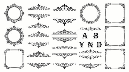 Decorative Flourish Borders With Symmetrical Classic Typography Elements