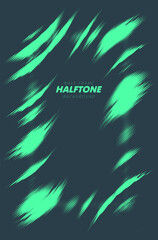 Abstract vector torn halftone fluid wavy rectangle frame. Scratched dotted pop art dynamic frame.