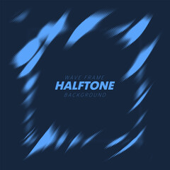 Abstract vector torn halftone fluid wavy square frame. Scratched dotted pop art dynamic frame.