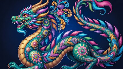 Colorful chinese dragon fantasy illustration