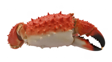 Red and white crab claw with spikes crustacean seafood isolated on a transparent background
