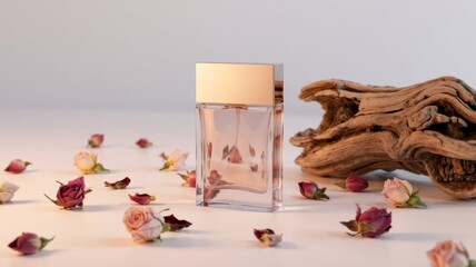 The rectangular silver-colored glass bottle is distinguished by its clear lines and modern aesthetics