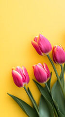 Obraz premium Yellow spring tulips border background for seasonal design