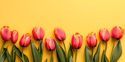 Yellow spring tulips border background for seasonal design