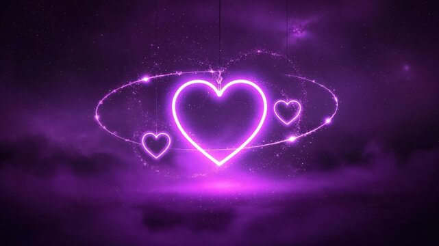 Purple Heart Love Design with Glowing Effects and Orbital Accents for Romantic Themes