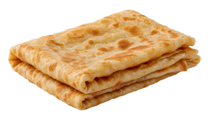 Plain golden brown folded flatbread paratha on a white background