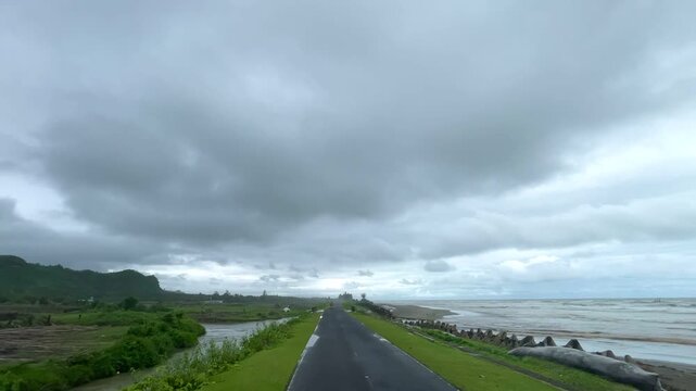 Scenic Cox&rsquo;s Bazar Marine Drive Road Between Hills and Ocean.