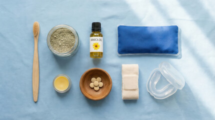 Herbal Remedies and Natural Healing Items on a Textured Background