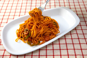 家庭で作ったナポリタンスパゲッティ