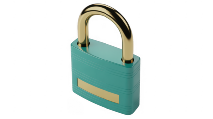 Teal padlock with gold details security isolated on a transparent background