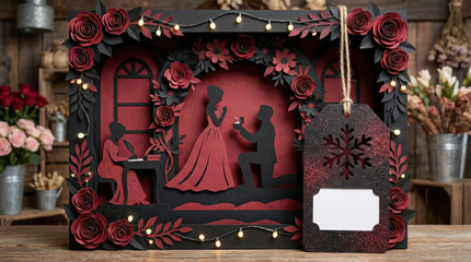 Romantic Couple Silhouette Frame with Floral Decor