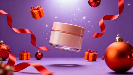 a commercial product depicting an elegant jar of body cream without labels or inscriptions, floating in the air