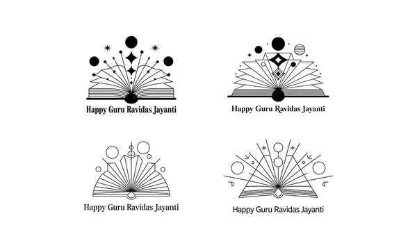 Four black and white abstract open book logos for Guru Ravidas Jayanti India religion