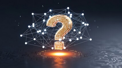 Glowing question mark symbol in futuristic network connections