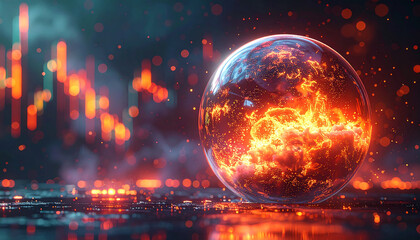 Market bubble burst concept, exploding glowing bubble