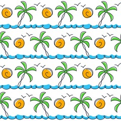 Seamless background with sea and palm trees.
