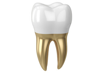 Gold crowned white tooth dental model gold tooth isolated on a transparent background