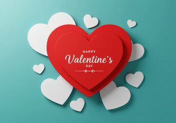 Layered red and white hearts on a teal background Valentines Day