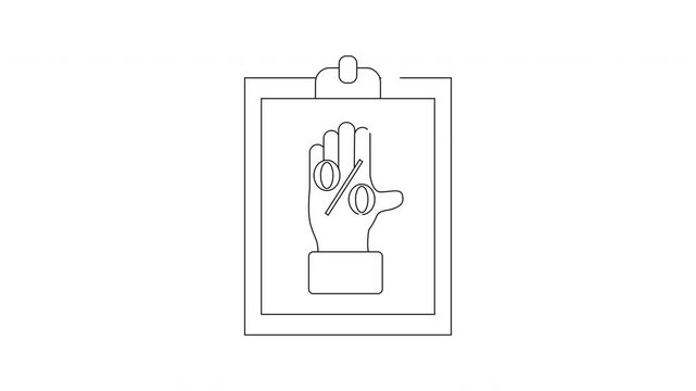Hand Gesture Guide on Clipboard - Simple Line Art Illustration.