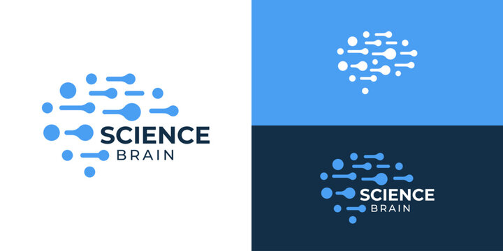 Creative modern science brain logo template. Brain with abstract neuron or dot connection logo design vector illustration.