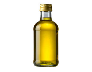 Clear glass bottle filled with golden yellow liquid