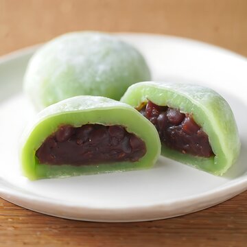 Green mochi with red bean filling