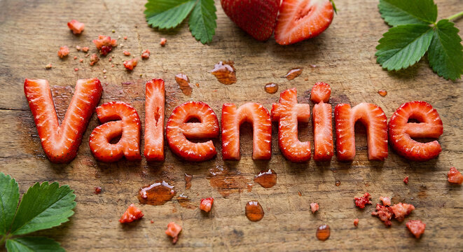 Valentine Typography with Strawberry Design - Powered by Adobe
