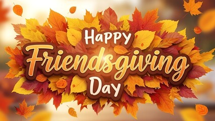 Festive friendsgiving celebration banner amidst vibrant autumn foliage details design