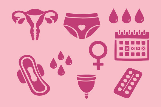 Menstrual period icons flat silhouette set vector illustration