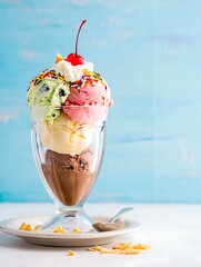 Ice cream sundae in glass with cherry