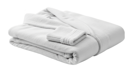 White terry cloth bathrobe folded with a cuff detail on black background terrycloth fabric