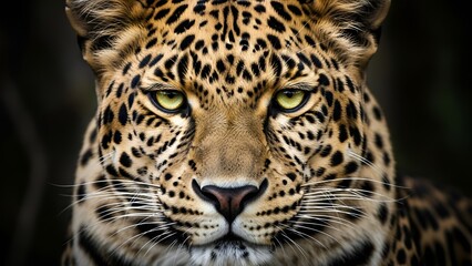 Intense leopard portrait showcasing piercing gaze and distinctive rosette patterns