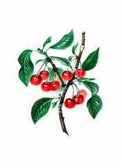 Handmade botanical fruit illustration, natural plant art isolated on white watercolor paper background, decorative floral print.