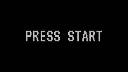 Press Start animation  on transparent background, black retro game screen, start prompt, Classic video game intro, Vintage game UI, Animated start message, Press Start text video in 4k. - Powered by Adobe
