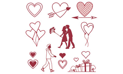 Valentine&rsquo;s-Day outline or line icon design bundle.