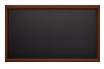 Blank dark screen with a brown frame providing space for text, advertisement, and educational content on transparent background