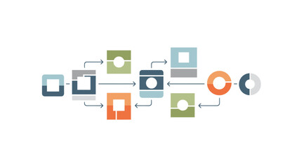 Abstract Geometric Workflow Diagram with Flowing Connections