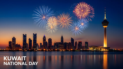 Kuwait national freedom day celebrations with fireworks display