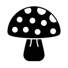 Classic polka dot mushroom icon with black silhouette and white spots