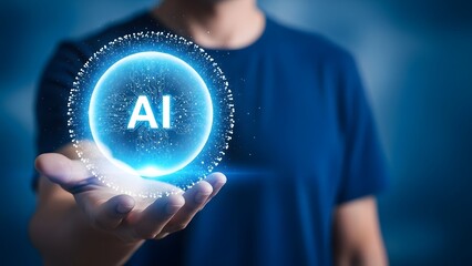 A person holding a glowing blue ai logo in their hand