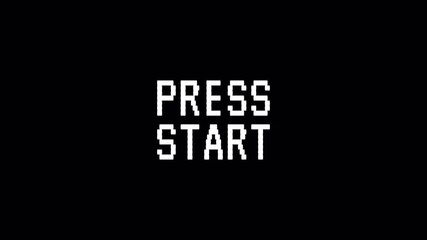 Press Start animation  on transparent background, black retro game screen, start prompt, Classic video game intro, Vintage game UI, Animated start message, Press Start text video in 4k. - Powered by Adobe