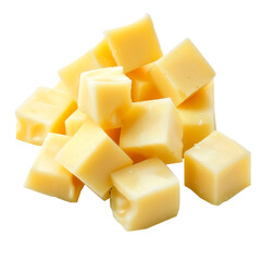 Pile of melted cheese cubes with soft texture in realistic food style isolated on transparent background