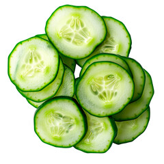 Sliced cucumber rounds arranged in a small stack in realistic food style isolated on transparent background
