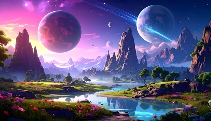 fantasy landscape with moon