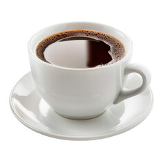 White ceramic cup filled with black coffee realistic food photo isolated on transparent background png element.