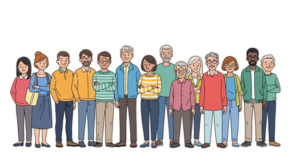Fototapeta premium Diverse Group of Cartoon People??? Standing era Page.