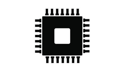 Obraz premium Simple black and white illustration of a microchip with many pins