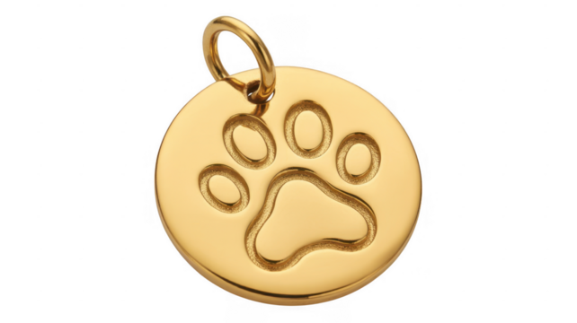 Gold paw print pendant on a loop isolated on a transparent background - Powered by Adobe