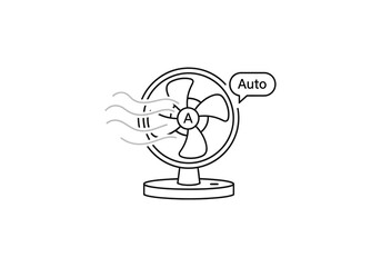 Vector Ilustration Concept Minimalist line art icon of an electric desk fan with an automatic Auto function.
