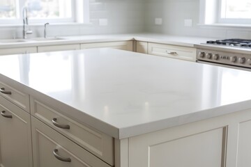 Modern kitchen island with white countertop